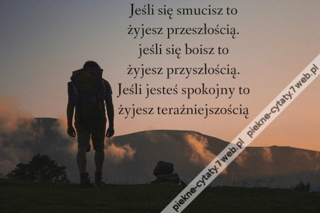 Jeśli się smucisz to żyjesz przeszłością. jeśli się boisz to żyjesz przyszłością. Jeśli jesteś spokojny to żyjesz teraźniejszością