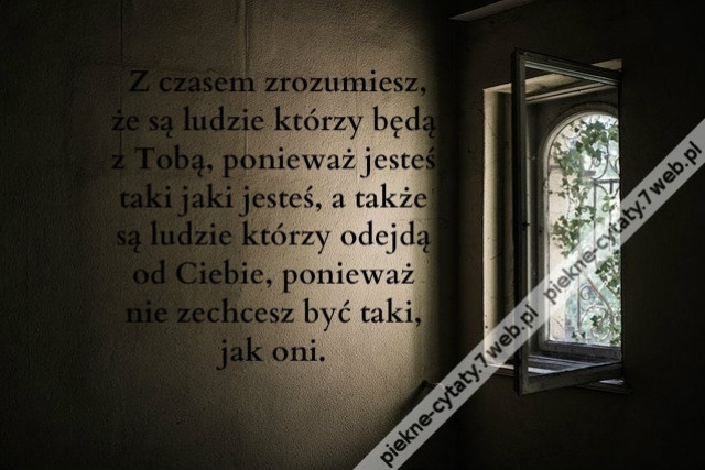 Z czasem zrozumiesz, że są ludzie którzy będą z Tobą, ponieważ jesteś taki jaki jesteś, a także są ludzie którzy odejdą od Ciebie, ponieważ nie zechcesz być taki, jak oni