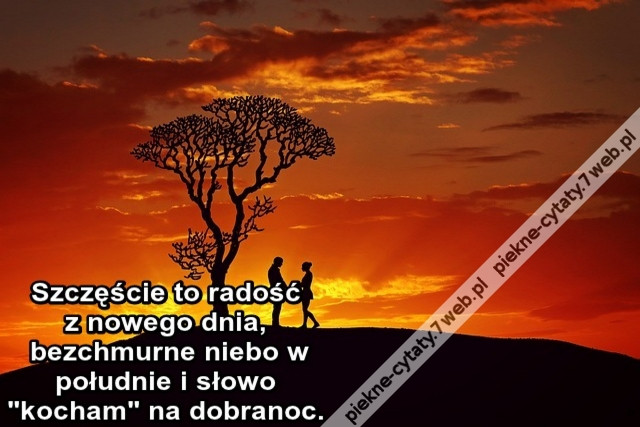 Szczęście to radość z nowego dnia, bezchmurne niebo w południe i słowo &quot;kocham&quot; na dobranoc.