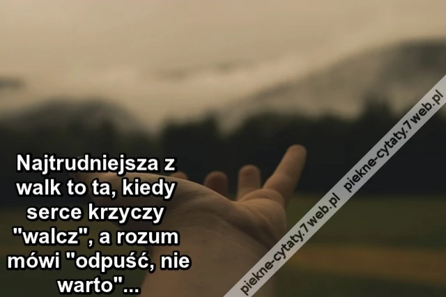 Najtrudniejsza z walk to ta, kiedy serce krzyczy &#039;&#039;walcz&#039;&#039;, a rozum mówi &#039;&#039;odpuść, nie warto&#039;&#039;.
