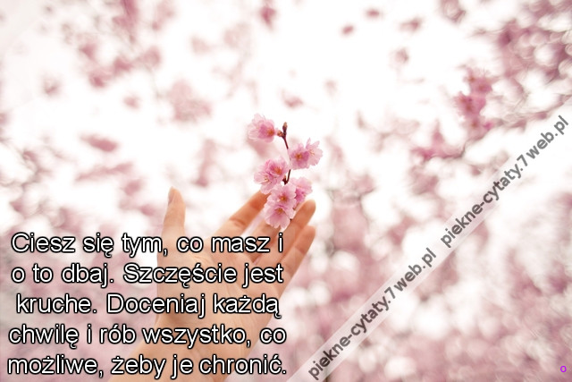 Ciesz się tym, co masz i o to dbaj. Szczęście jest kruche. Doceniaj każdą chwilę i rób wszystko, co możliwe, żeby je chronić.