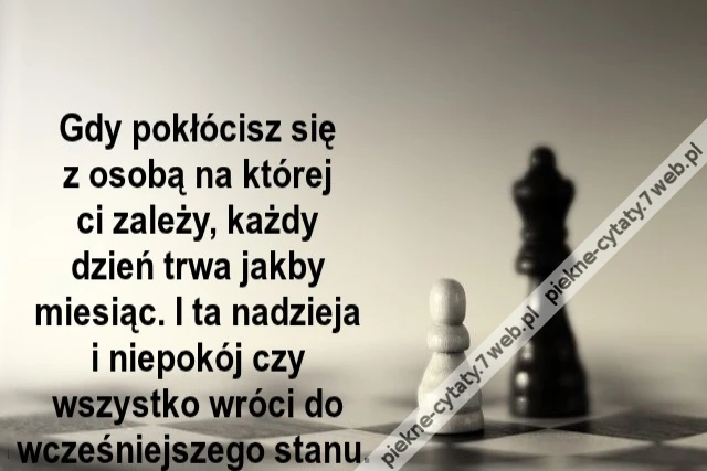 Gdy pokłócisz się z osobą na której ci za­leży każdy dzień trwa jak­by miesiąc. I ta nadzieja i niepokój czy wszys­tko wróci do wcześniej­sze­go stanu.
