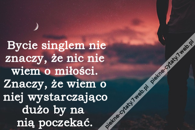 Bycie singlem nie znaczy, że nic nie wiem o miłości. Znaczy, że wiem o niej wystarczająco dużo by na nią poczekać.