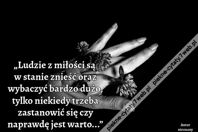 „Ludzie z miłości są w stanie znieść oraz wybaczyć bardzo dużo, tylko niekiedy trzeba zastanowić się czy naprawdę jest warto...”