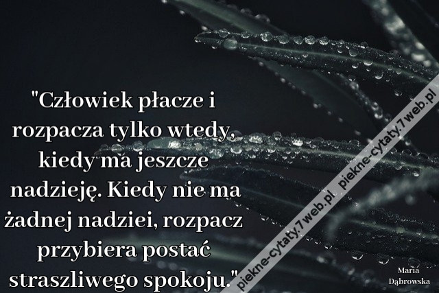 &quot;Człowiek płacze i rozpacza tylko wtedy, kiedy ma jeszcze nadzieję. Kiedy nie ma żadnej nadziei, rozpacz przybiera postać straszliwego spokoju.&quot;