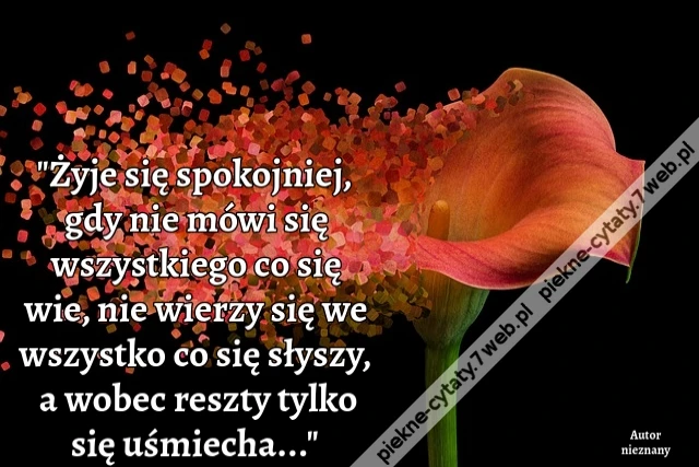 &quot;Żyje się spokojniej, gdy nie mówi się wszystkiego co się wie, nie wierzy się we wszystko co się słyszy, a wobec reszty tylko się uśmiecha...&quot;