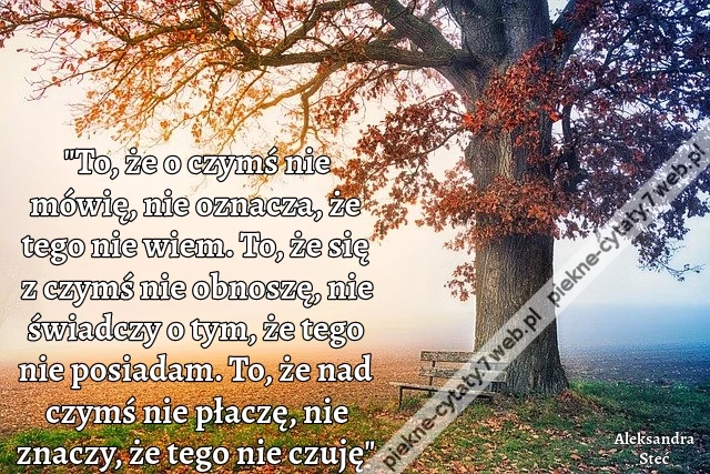 &quot;To, że o czymś nie mówię, nie oznacza, że tego nie wiem. To, że się z czymś nie obnoszę, nie świadczy o tym, że tego nie posiadam. To, że nad czymś nie płaczę, nie znaczy, że tego nie czuję&quot;