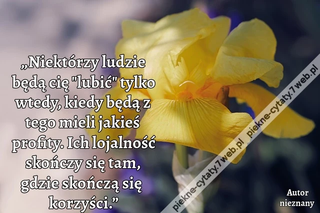 „Niektórzy ludzie będą cię &quot;lubić&quot; tylko wtedy, kiedy będą z tego mieli jakieś profity. Ich lojalność skończy się tam, gdzie skończą się korzyści.”