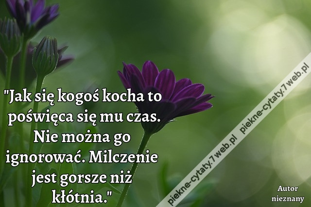 Jak się kogoś kocha to poświęca się mu czas. Nie można go ignorować. Milczenie jest gorsze niż kłótnia.