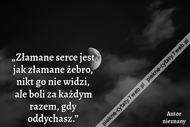 „Złamane serce jest jak złamane żebro, nikt go nie widzi, ale boli za każdym razem, gdy oddychasz.”