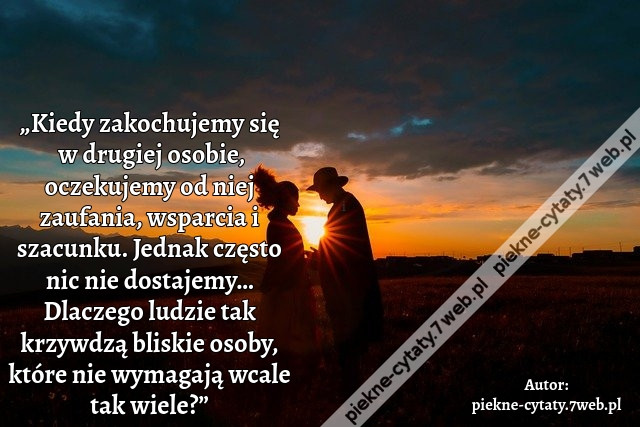 „Kiedy zakochujemy się w drugiej osobie, oczekujemy od niej zaufania, wsparcia i szacunku. Jednak często nic nie dostajemy… Dlaczego ludzie tak krzywdzą bliskie osoby, które nie wymagają wcale tak wiele?”