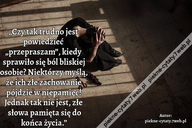 „Czy tak trudno jest powiedzieć „przepraszam”, kiedy sprawiło się ból bliskiej osobie? Niektórzy myślą, że ich złe zachowanie pójdzie w niepamięć! Jednak tak nie jest, złe słowa pamięta się do końca życia.”
