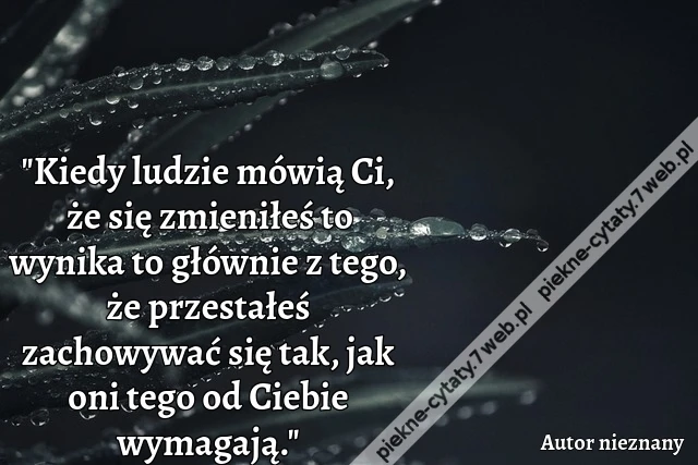 &quot;Kiedy ludzie mówią Ci, że się zmieniłeś to wynika to głównie z tego, że przestałeś zachowywać się tak, jak oni tego od Ciebie wymagają.&quot;