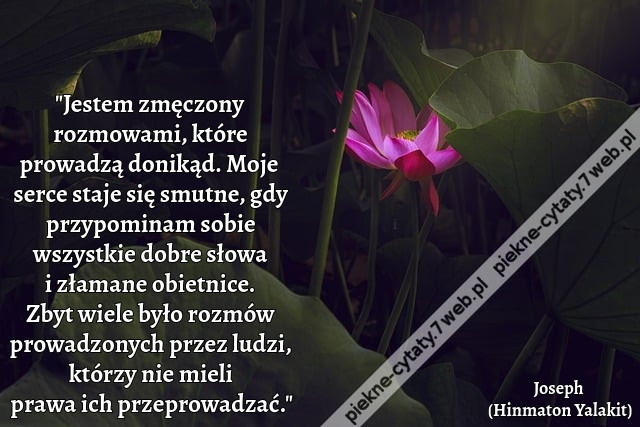 &quot;Jestem zmęczony rozmowami, które prowadzą donikąd. Moje serce staje się smutne, gdy przypominam sobie wszystkie dobre słowa i złamane obietnice. Zbyt wiele było rozmów prowadzonych przez ludzi, którzy nie mieli prawa ich przeprowadzać.&quot;