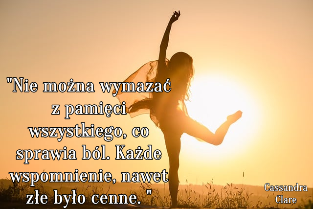 "  Nie można wymazać z pamięci wszystkiego, co sprawia ból. Każde wspomnienie, nawet złe było cenne."