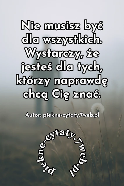"Nie musisz być dla wszystkich. Wystarczy, że jesteś dla tych, którzy naprawdę chcą Cię znać"