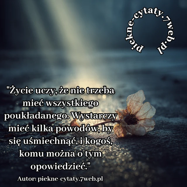Życie uczy, że nie trzeba mieć wszystkiego poukładanego. Wystarczy mieć kilka powodów, by się uśmiechnąć, i kogoś, komu można o tym opowiedzieć.