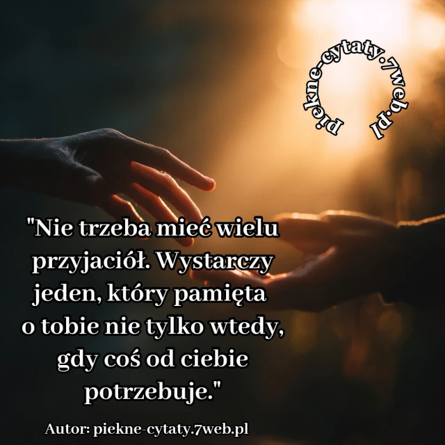 Nie trzeba mieć wielu przyjaciół. Wystarczy jeden, który pamięta o tobie nie tylko wtedy, gdy coś od ciebie potrzebuje.