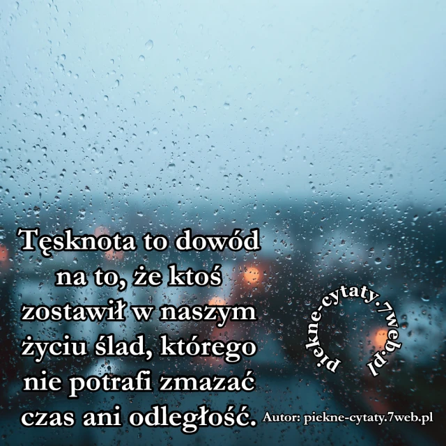 Tęsknota to dowód na to, że ktoś zostawił w naszym życiu ślad, którego nie potrafi zmazać czas ani odległość.